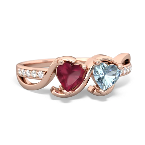 ruby-aquamarine double heart ring