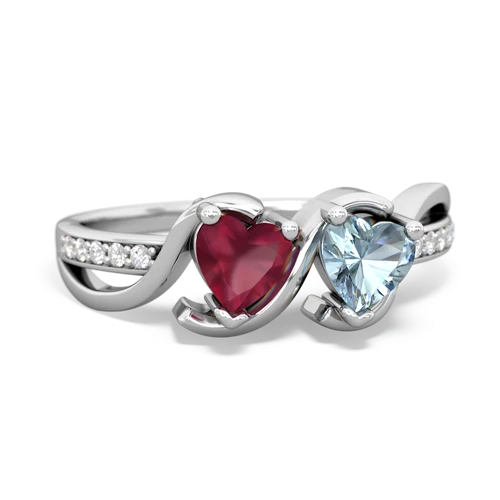 ruby-aquamarine double heart ring