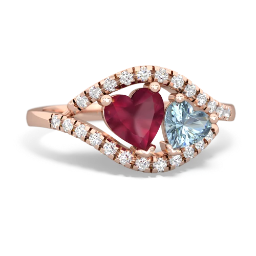 ruby-aquamarine mother child ring