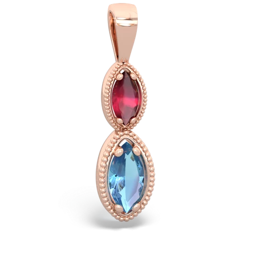 ruby-blue topaz antique milgrain pendant