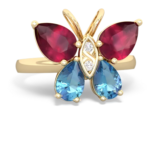 ruby-blue topaz butterfly ring