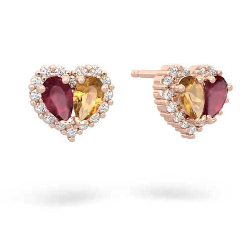 ruby-citrine halo-heart earrings