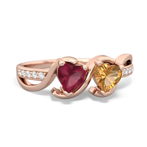 ruby-citrine double heart ring