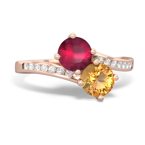 ruby-citrine two stone channel ring