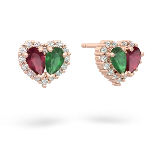 ruby-emerald halo-heart earrings