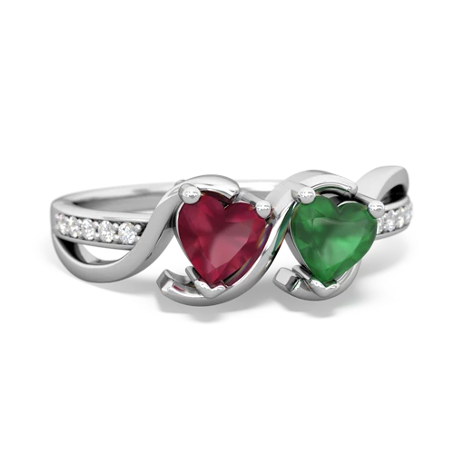 ruby-emerald double heart ring