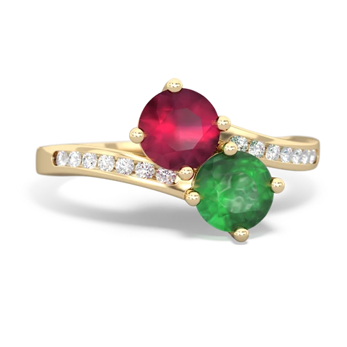 ruby-emerald two stone channel ring