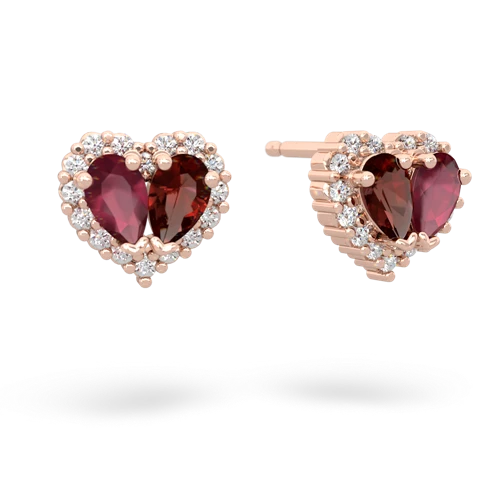 ruby-garnet halo-heart earrings