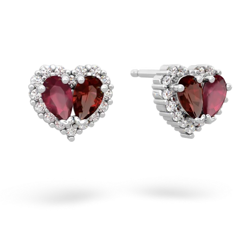 ruby-garnet halo-heart earrings