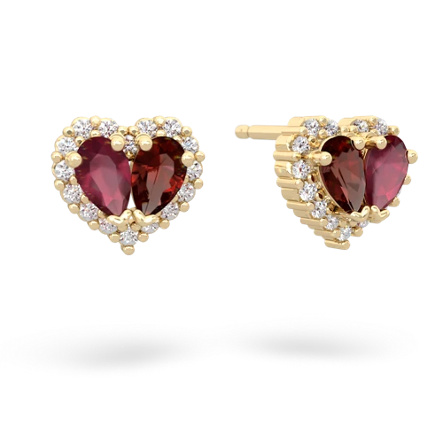 ruby-garnet halo-heart earrings