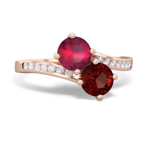 ruby-garnet two stone channel ring