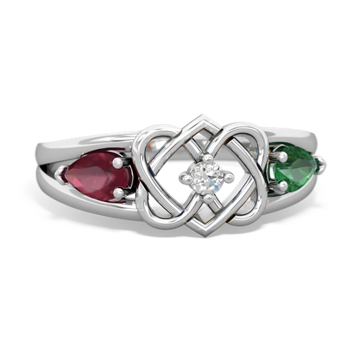 ruby-lab emerald double heart ring