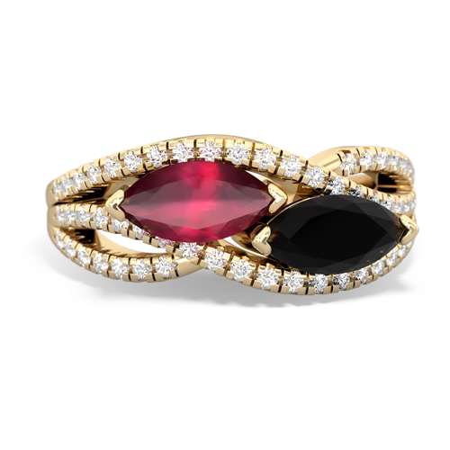 ruby-onyx double heart ring