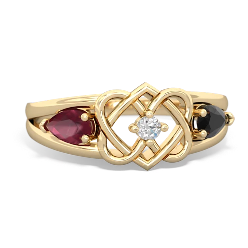 ruby-onyx double heart ring