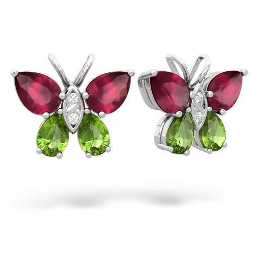 Ruby Peridot Nature Inspired Earrings in 14K White Gold | JewelsForMe