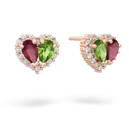 ruby-peridot halo-heart earrings