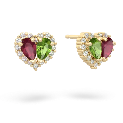 ruby-peridot halo-heart earrings
