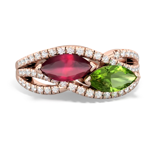 ruby-peridot double heart ring