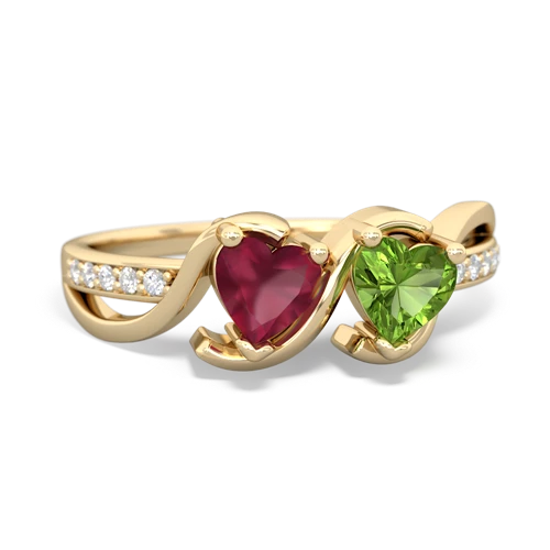 ruby-peridot double heart ring