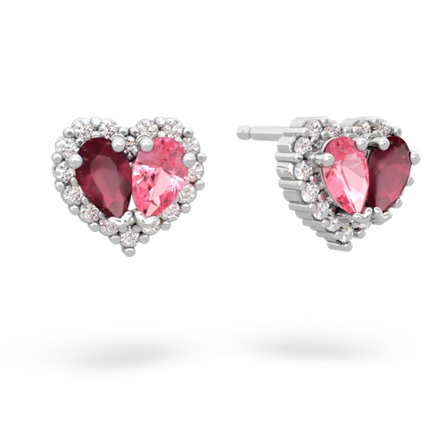 ruby-pink sapphire halo-heart earrings