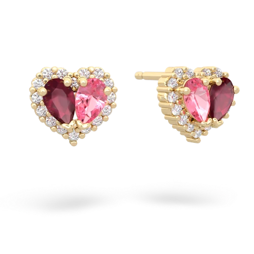 ruby-pink sapphire halo-heart earrings