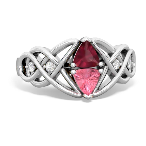 ruby-pink sapphire celtic knot ring