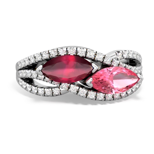 ruby-pink sapphire double heart ring