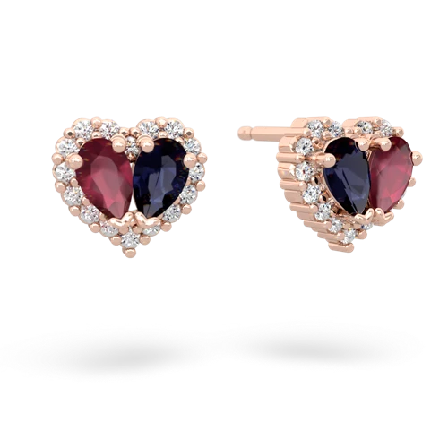 ruby-sapphire halo-heart earrings