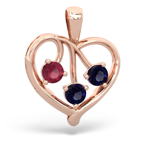 ruby-sapphire love heart pendant