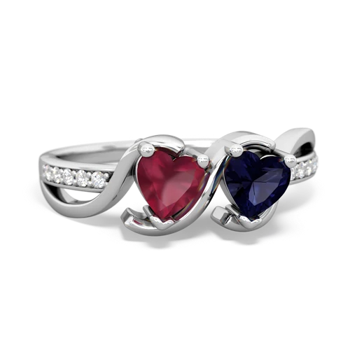 ruby-sapphire double heart ring