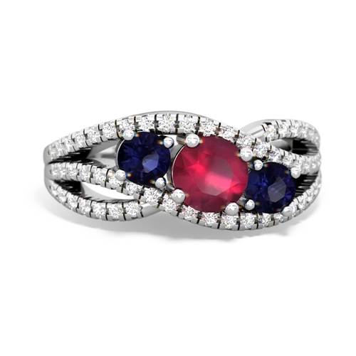 ruby-sapphire three stone pave ring