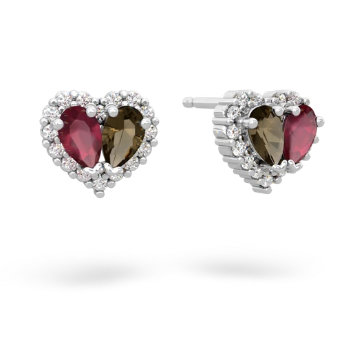 ruby-smoky quartz halo-heart earrings