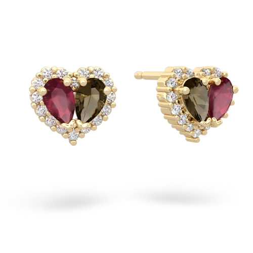 ruby-smoky quartz halo-heart earrings