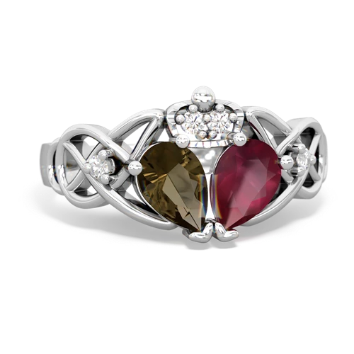 ruby-smoky quartz claddagh ring