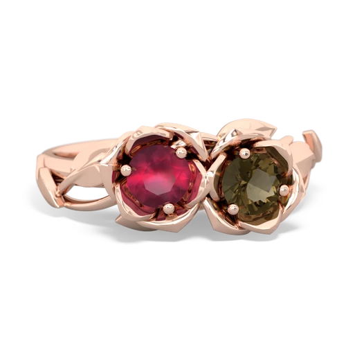 ruby-smoky quartz roses ring