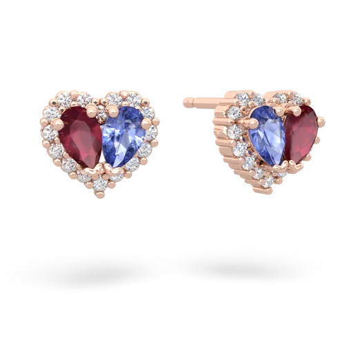 ruby-tanzanite halo-heart earrings