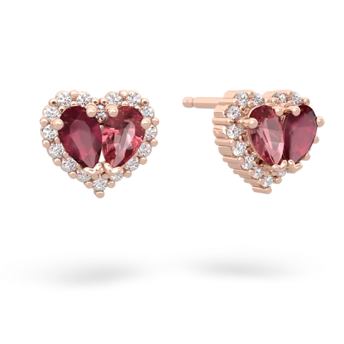 ruby-tourmaline halo-heart earrings