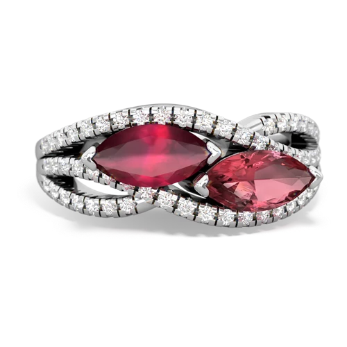 ruby-tourmaline double heart ring