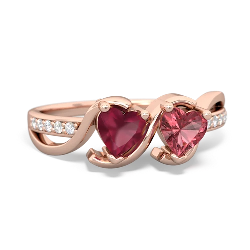 ruby-tourmaline double heart ring