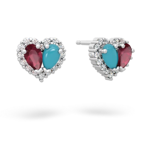 ruby-turquoise halo-heart earrings