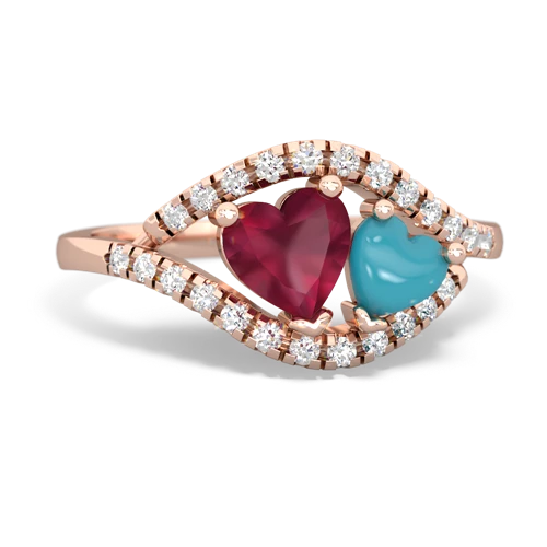 ruby-turquoise mother child ring