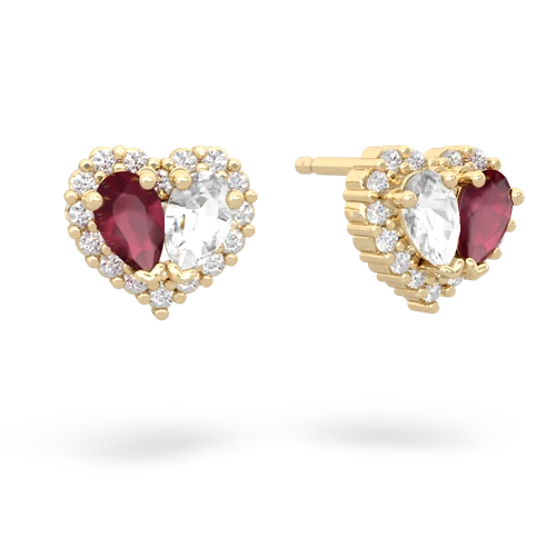 ruby-white topaz halo-heart earrings