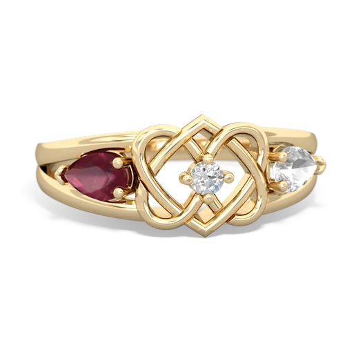 ruby-white topaz double heart ring