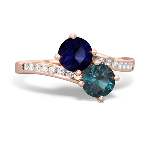 sapphire-alexandrite two stone channel ring