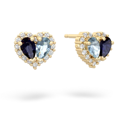 sapphire-aquamarine halo-heart earrings