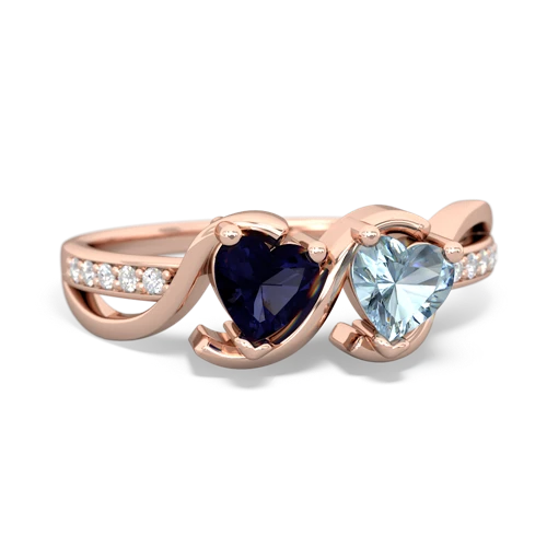 sapphire-aquamarine double heart ring