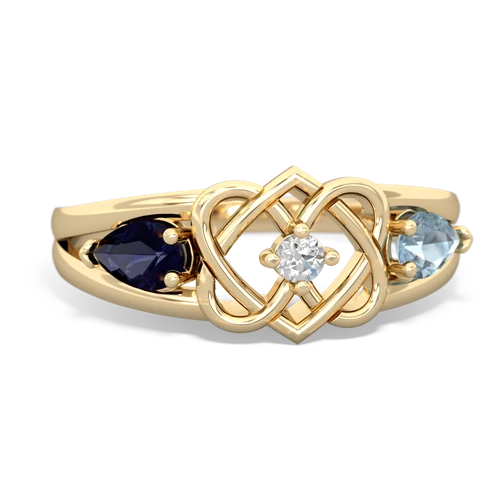 sapphire-aquamarine double heart ring