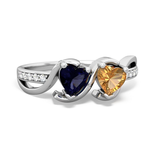 sapphire-citrine double heart ring