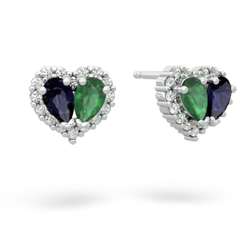 sapphire-emerald halo-heart earrings