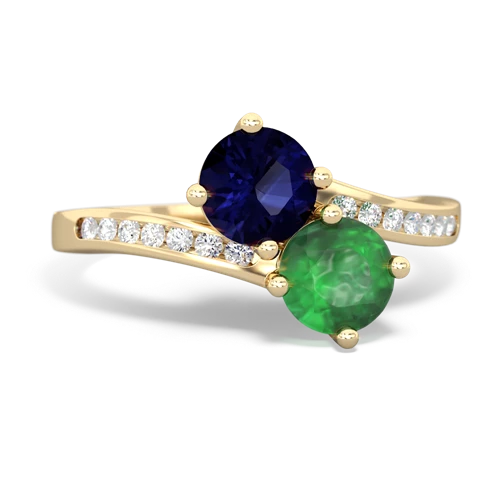 sapphire-emerald two stone channel ring